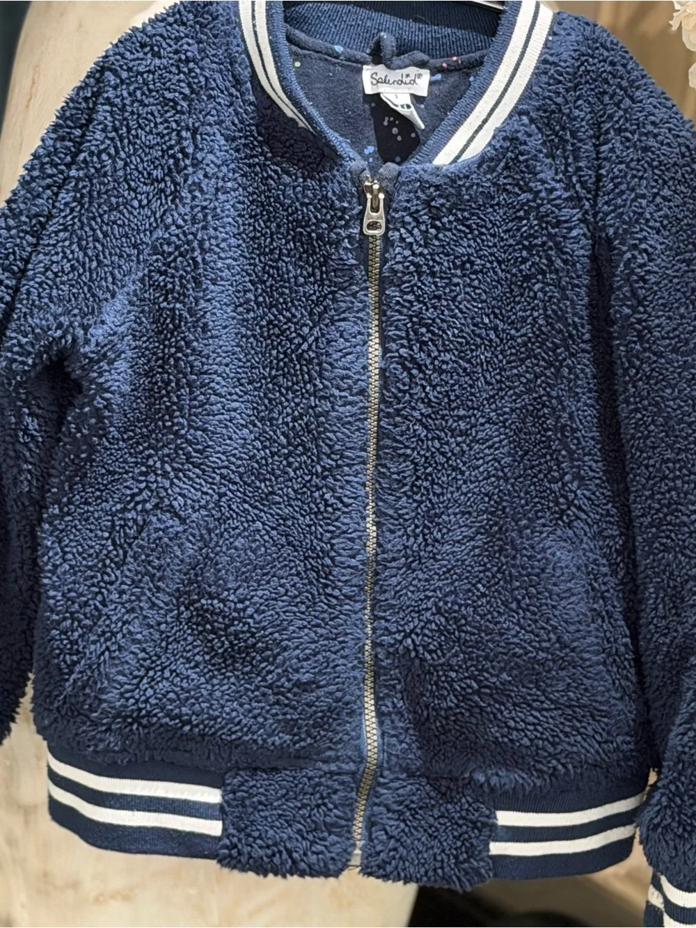 Kids Navy Sherpa Zip-Up Jacket